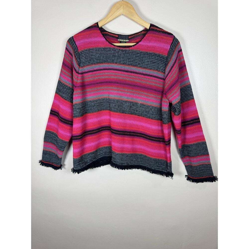 VTG Sigurd Olsen Womens Knit Sweater Fringe Striped Boho 90s Phoebe Artsy PL - Picture 1 of 11